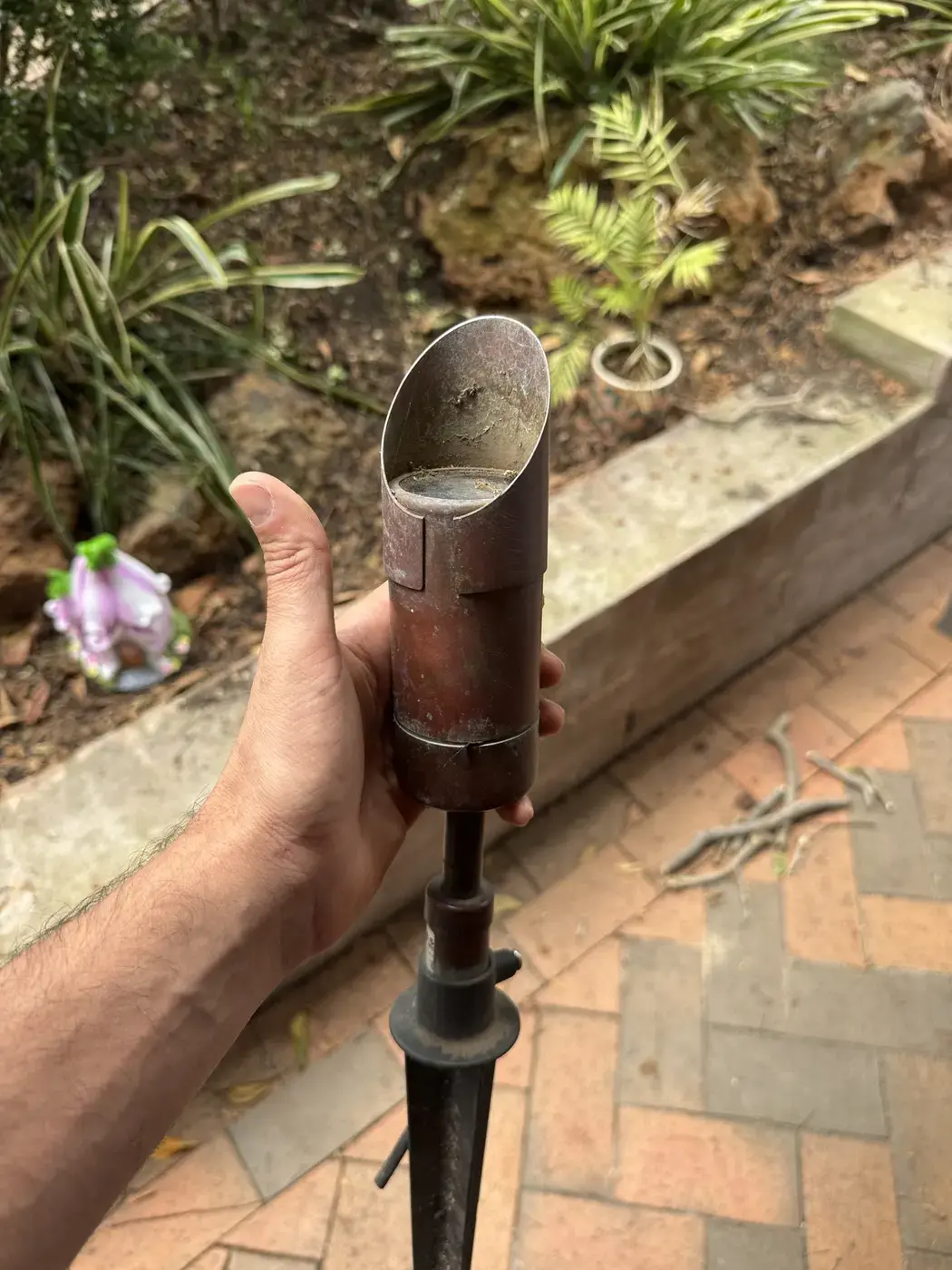 Existing garden spike light removed during a Gladesville replacement job